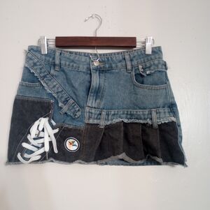 AKIRA Blue and Black Patchwork Mini Skirt